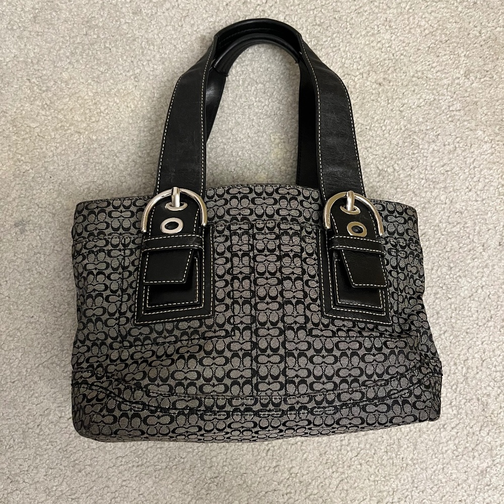 Coach Soho Pleated logo/signature Gray/Black Satchel Handbag Leather C0867-F1231